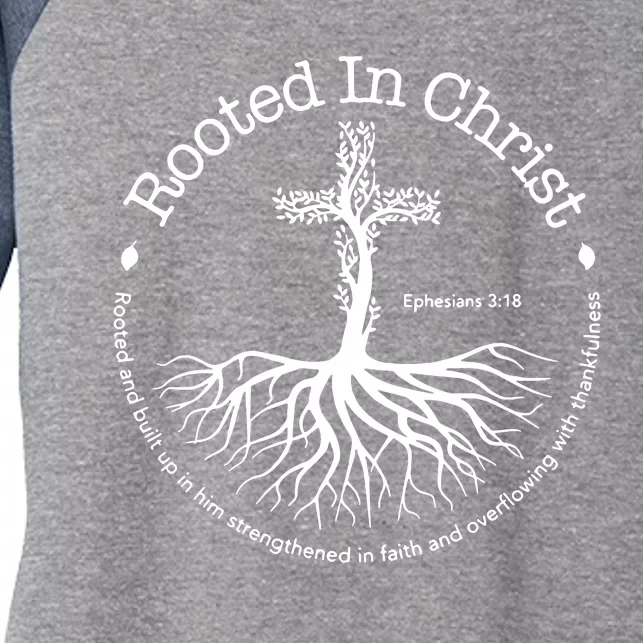 Rooted In Christ Jesus Cross Pray Bible Verse Christian Women's Tri-Blend 3/4-Sleeve Raglan Shirt