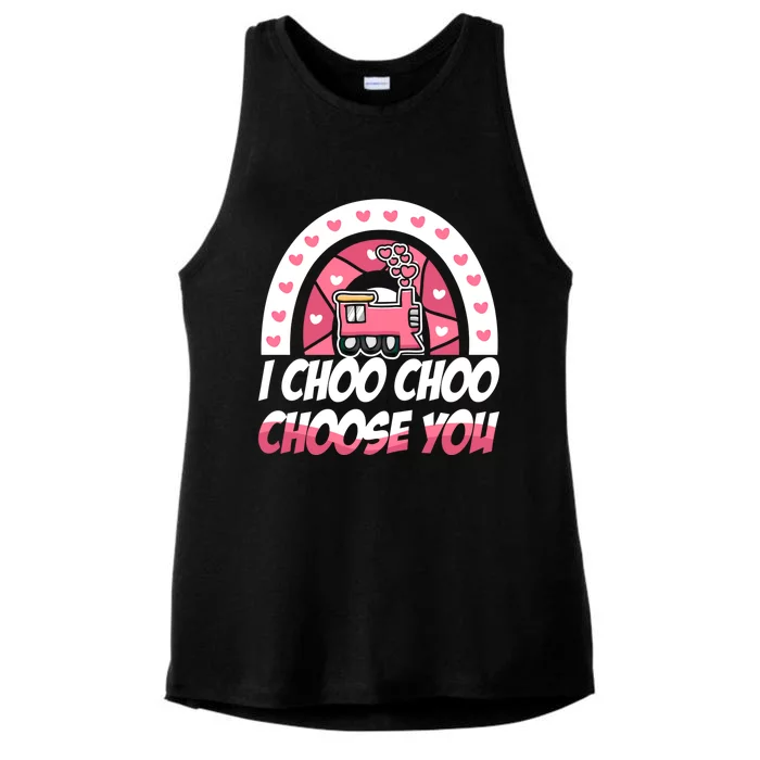 Rainbow I Choo Choo Choose You Valentines Day Train Gift Ladies Tri-Blend Wicking Tank