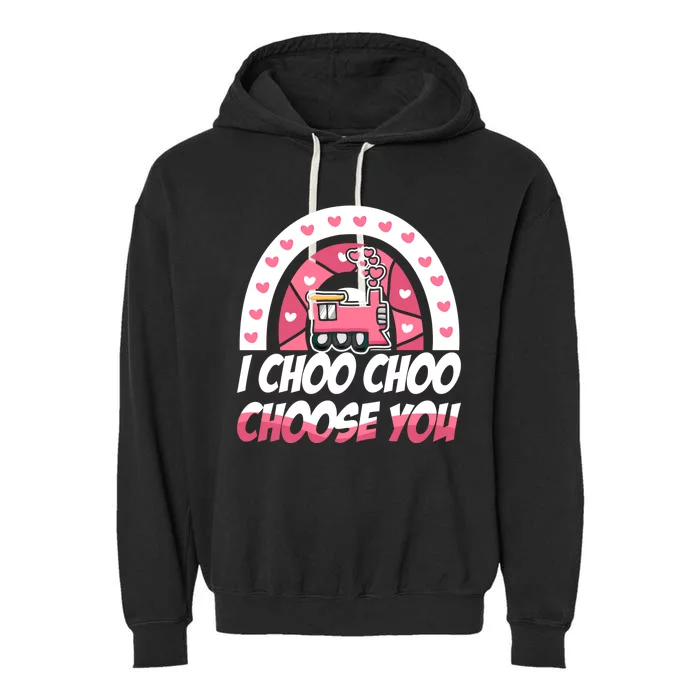 Rainbow I Choo Choo Choose You Valentines Day Train Gift Garment-Dyed Fleece Hoodie