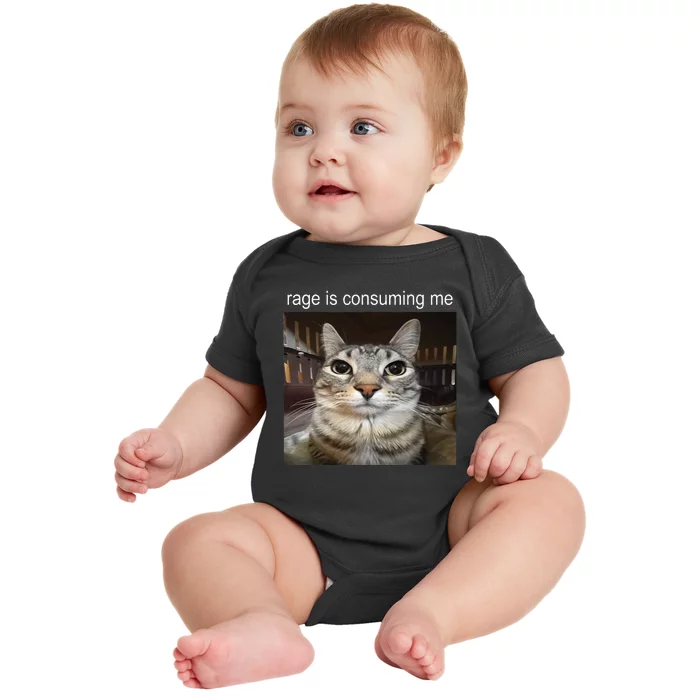 Rage Is Consuming Me Silly Staring Cat Meme Baby Bodysuit