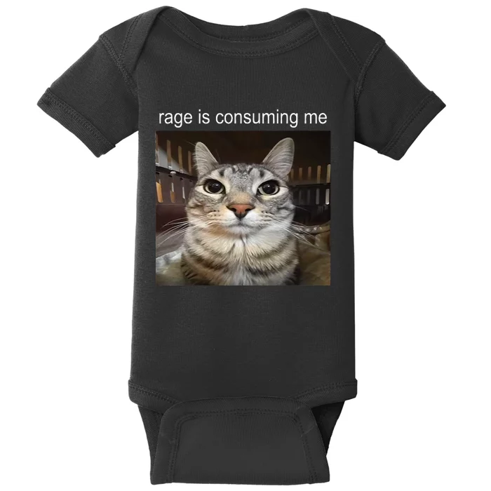 Rage Is Consuming Me Silly Staring Cat Meme Baby Bodysuit