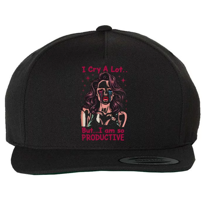 Retro I Cry A Lot But I Am So Productive Funny Wool Snapback Cap