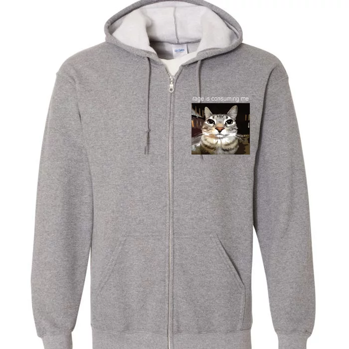 Rage Is Consuming Me Silly Staring Cat Meme Full Zip Hoodie