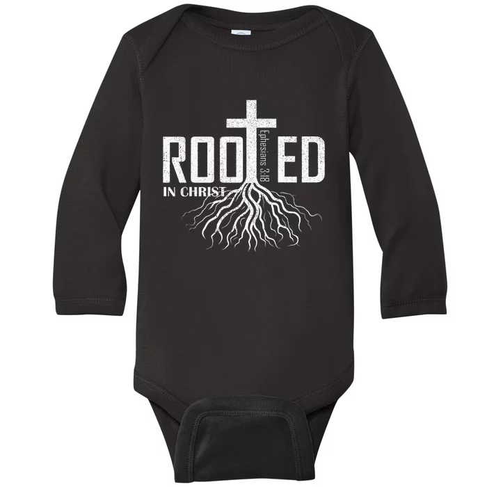 Rooted In Christ Christian Religious Christian Baby Long Sleeve Bodysuit