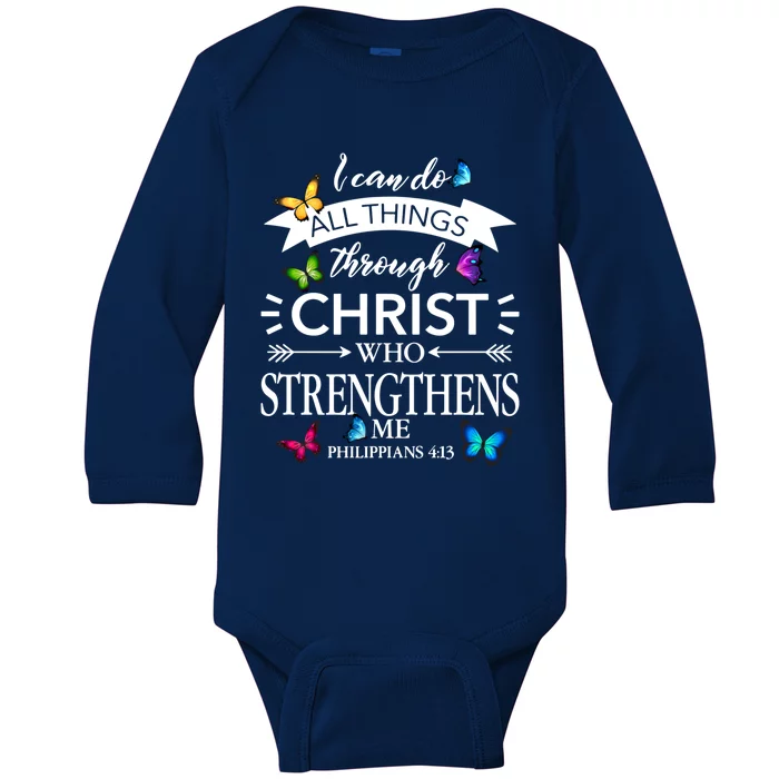 Religious I Can Do All Things Through Christ Butterfly Art Gift Baby Long Sleeve Bodysuit