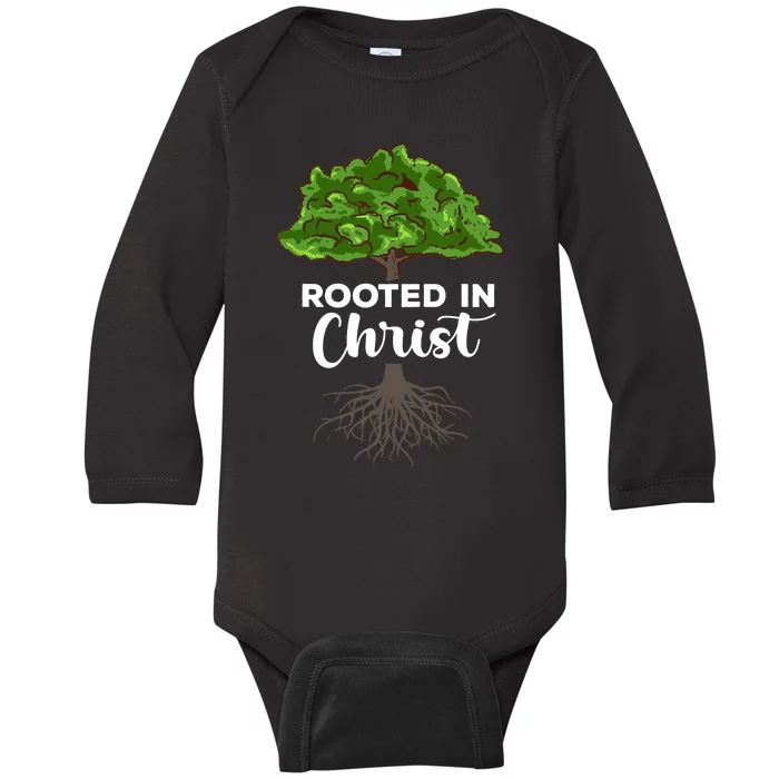 Rooted In Christ Theology Jesus Christ Christian Faith Baby Long Sleeve Bodysuit