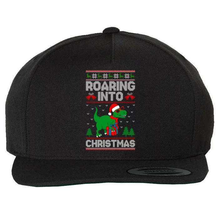 Roaring Into Christmas Dinosaur Ugly Christmas Trex Dino Meaningful Gift Wool Snapback Cap