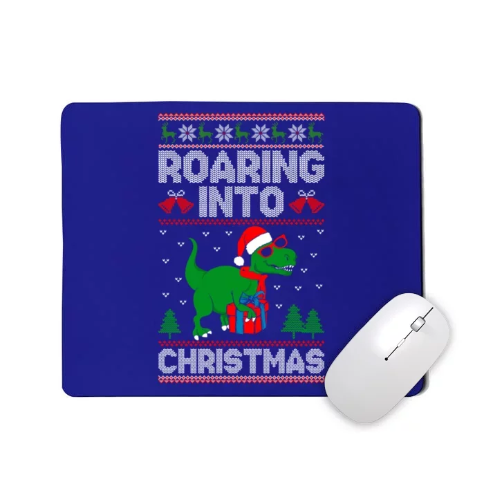 Roaring Into Christmas Dinosaur Ugly Christmas Trex Dino Meaningful Gift Mousepad