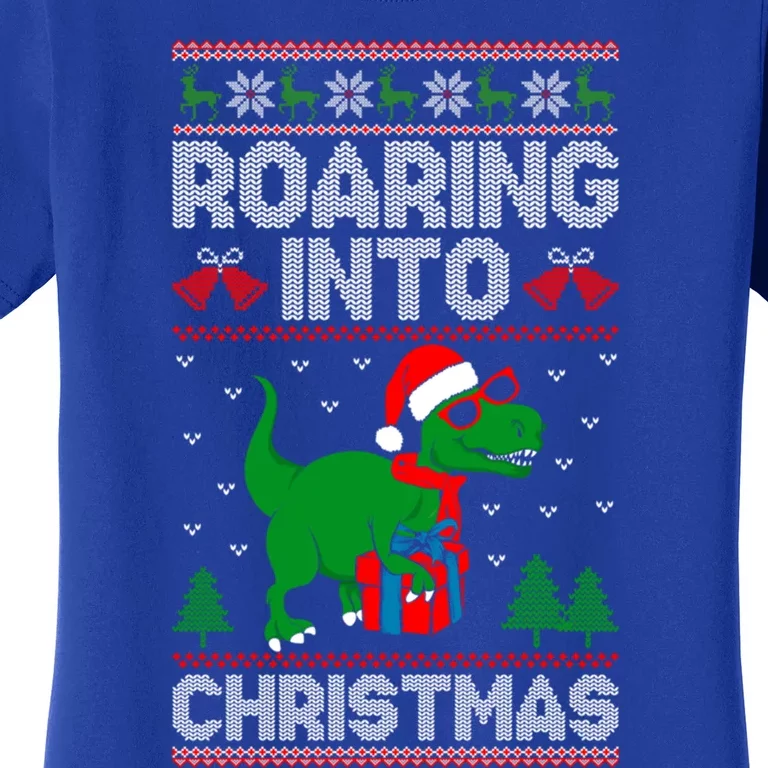 Roaring Into Christmas Dinosaur Ugly Christmas Trex Dino Meaningful Gift Women's T-Shirt