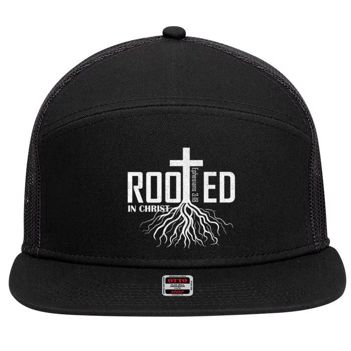 Rooted In Christ Christian Religious Christian 7 Panel Mesh Trucker Snapback Hat