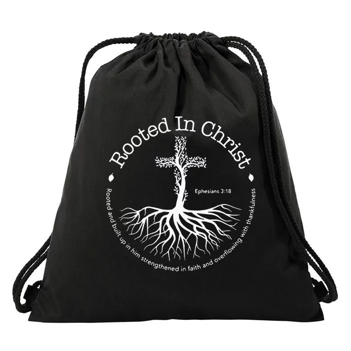 Rooted In Christ Jesus Cross Pray Bible Verse Christian Drawstring Bag