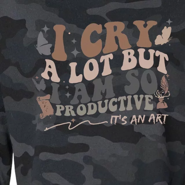 Retro I Cry A Lot But I Am So Productive Funny Trending Meme Cropped Pullover Crew