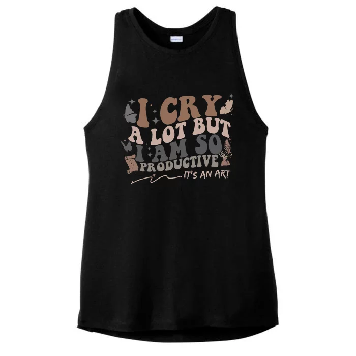 Retro I Cry A Lot But I Am So Productive Funny Trending Meme Ladies Tri-Blend Wicking Tank