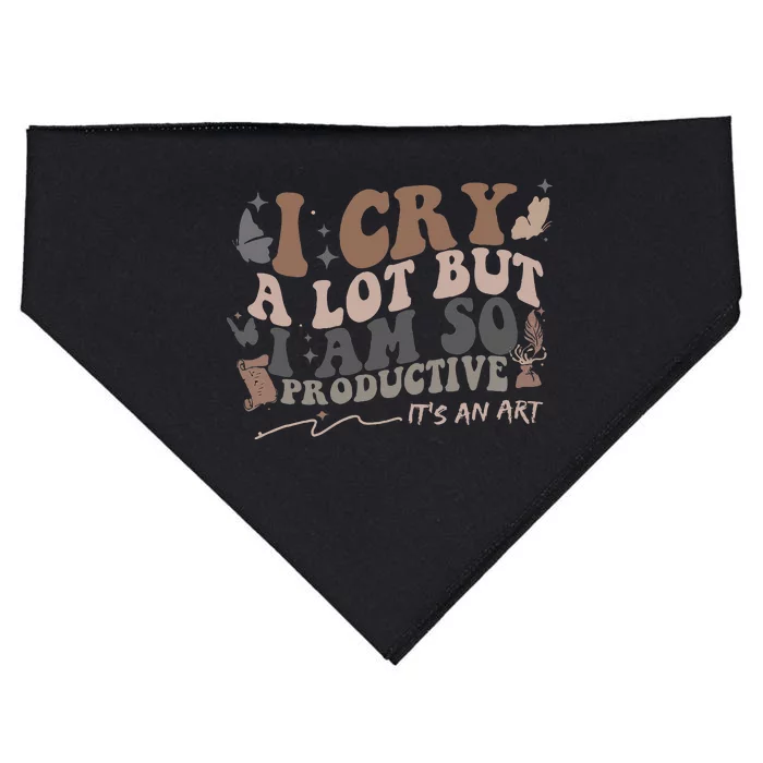 Retro I Cry A Lot But I Am So Productive Funny Trending Meme USA-Made Doggie Bandana