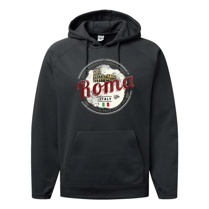 Rome Italy Colosseum Vintage Souvenir Performance Fleece Hoodie