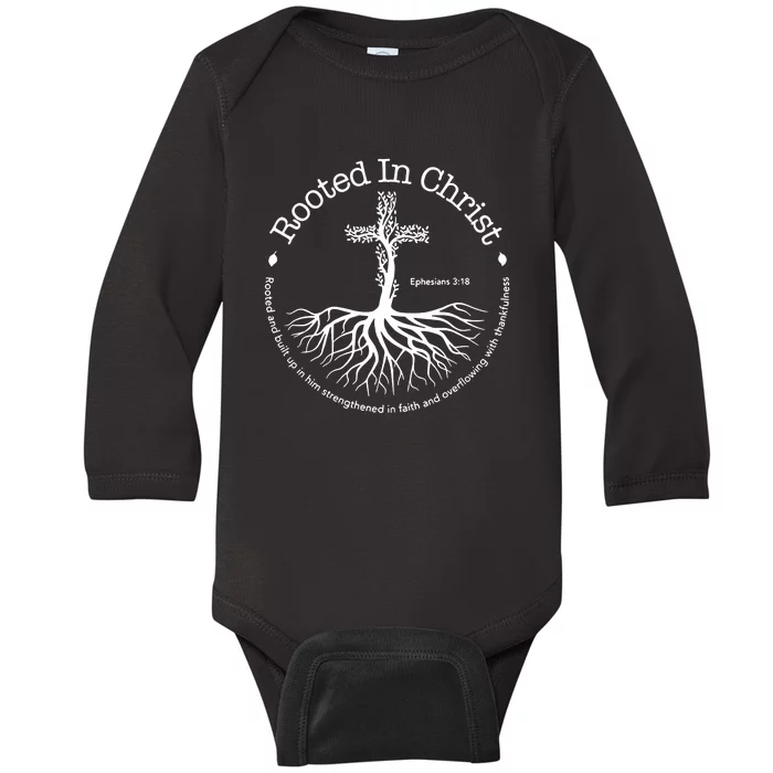 Rooted In Christ Cross Pray God Bible Verse Christian Baby Long Sleeve Bodysuit