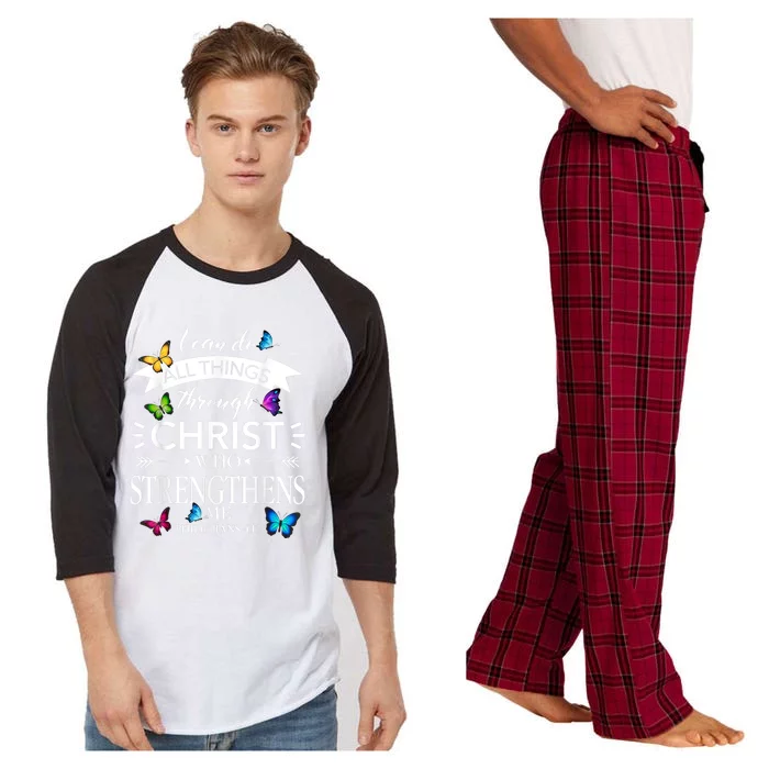 Religious I Can Do All Things Through Christ Butterfly Art Raglan Sleeve Pajama Set