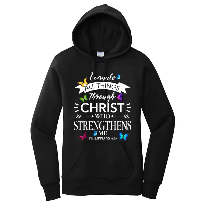 Religious I Can Do All Things Through Christ Butterfly Art Women's Pullover Hoodie