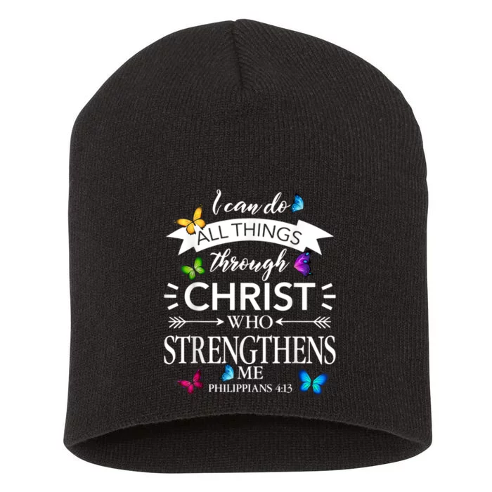 Religious I Can Do All Things Through Christ Butterfly Art Short Acrylic Beanie