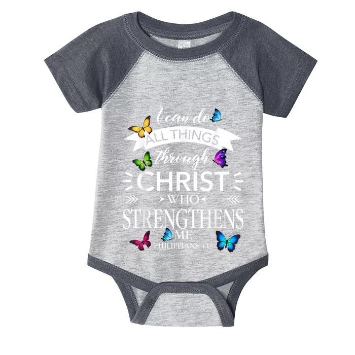 Religious I Can Do All Things Through Christ Butterfly Art Infant Baby Jersey Bodysuit