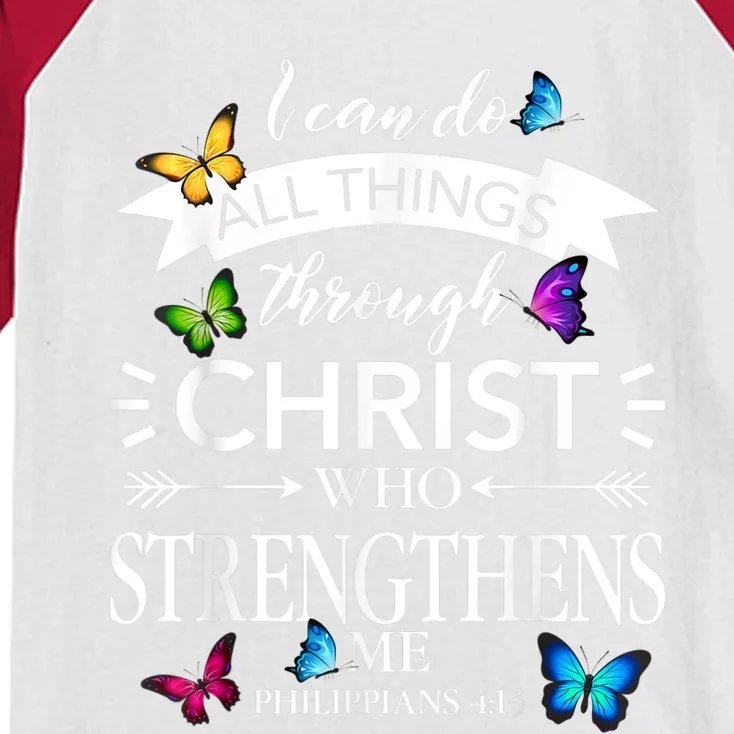 Religious I Can Do All Things Through Christ Butterfly Art Kids Colorblock Raglan Jersey