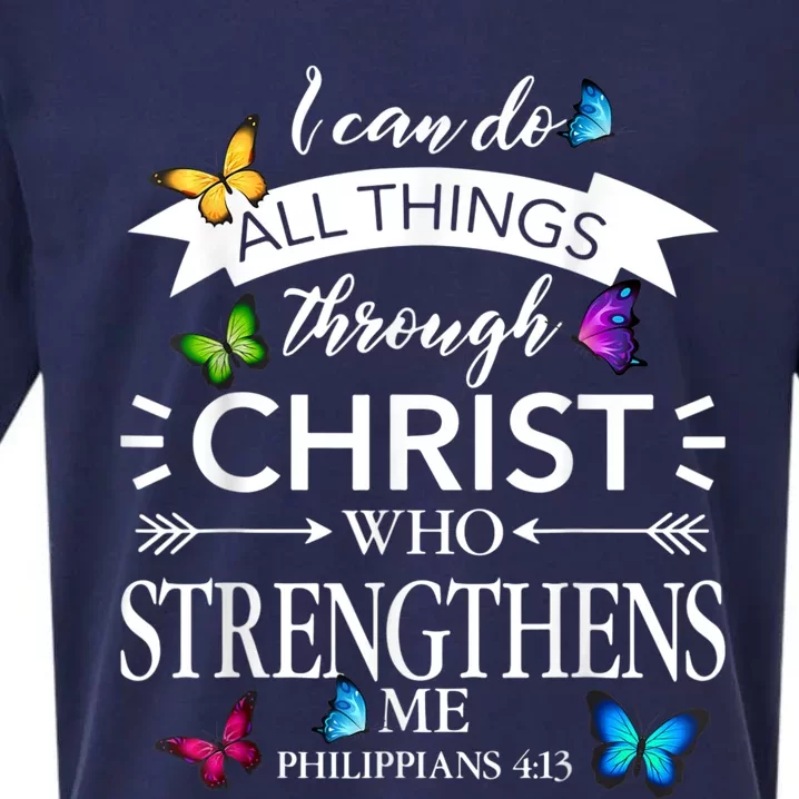 Religious I Can Do All Things Through Christ Butterfly Art Sueded Cloud Jersey T-Shirt