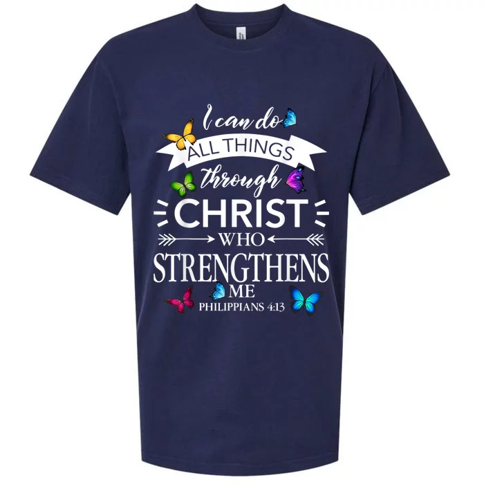 Religious I Can Do All Things Through Christ Butterfly Art Sueded Cloud Jersey T-Shirt