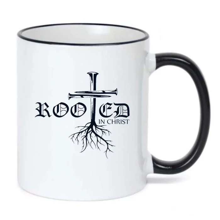 Rooted In Christ Christian Cross Religious Gift Black Color Changing Mug