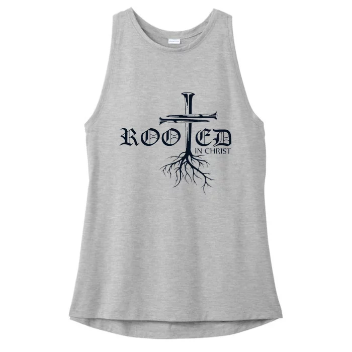 Rooted In Christ Christian Cross Religious Gift Ladies Tri-Blend Wicking Tank