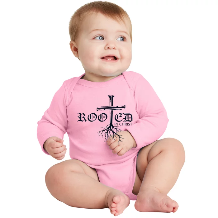 Rooted In Christ Christian Cross Religious Gift Baby Long Sleeve Bodysuit