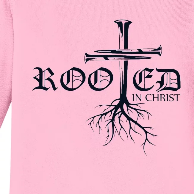 Rooted In Christ Christian Cross Religious Gift Baby Long Sleeve Bodysuit