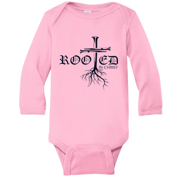 Rooted In Christ Christian Cross Religious Gift Baby Long Sleeve Bodysuit