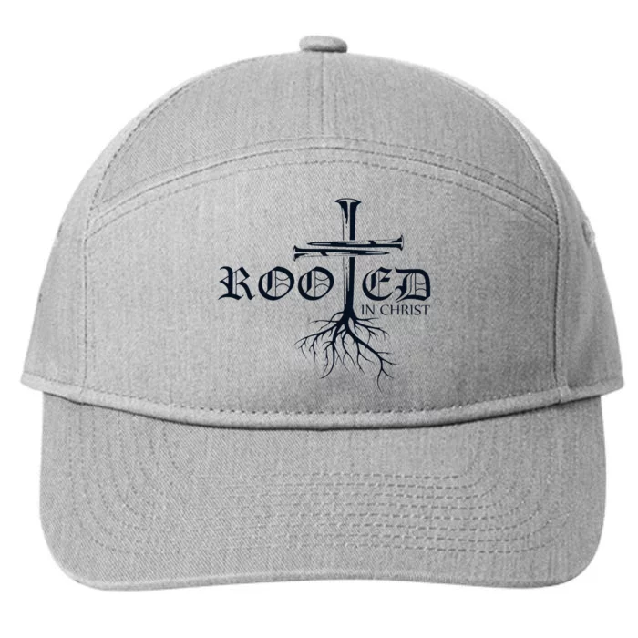 Rooted In Christ Christian Cross Religious Gift 7-Panel Snapback Hat