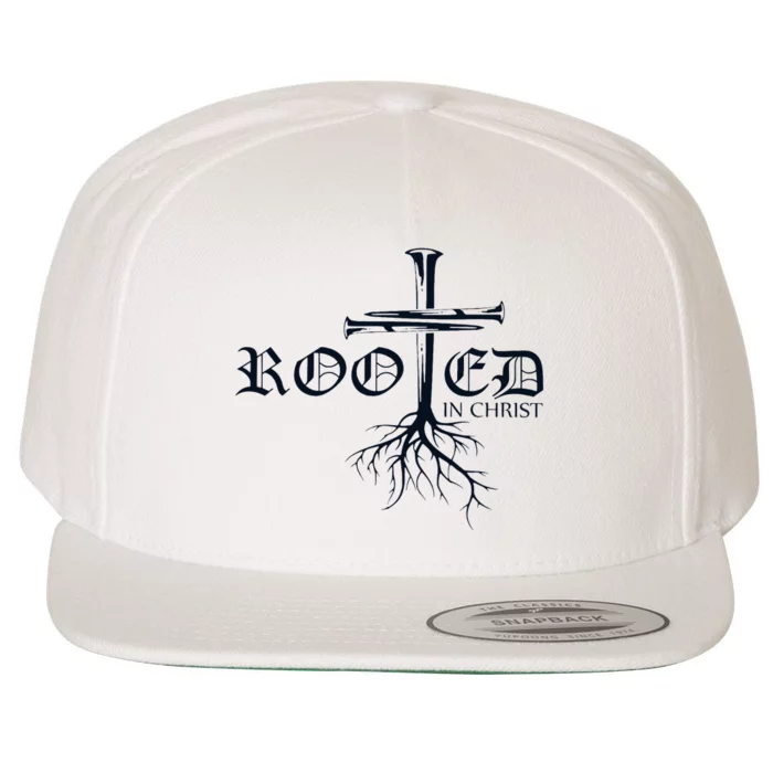 Rooted In Christ Christian Cross Religious Gift Wool Snapback Cap