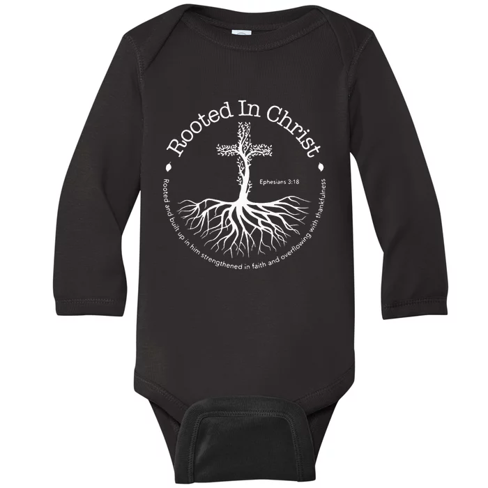 Rooted In Christ Jesus Cross Pray Bible Verse Christian Baby Long Sleeve Bodysuit