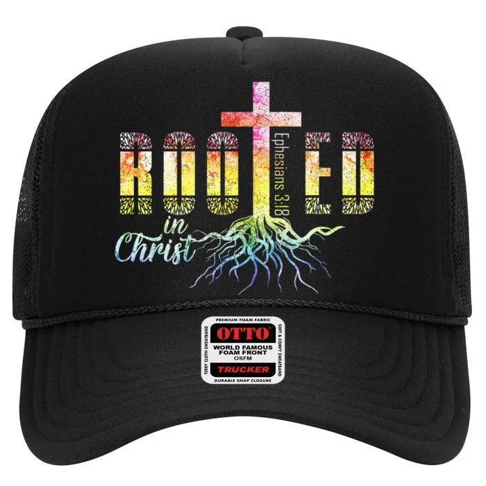 Rooted In Christ Christian Religious Christian High Crown Mesh Trucker Hat