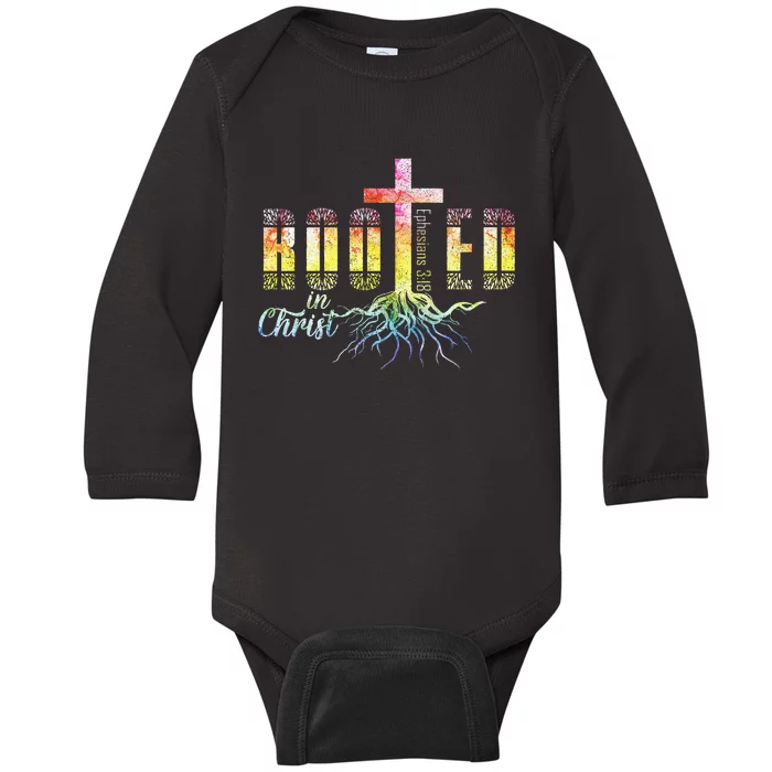 Rooted In Christ Christian Religious Christian Baby Long Sleeve Bodysuit