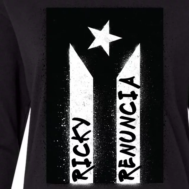 Ricky Renuncia Puerto Rico Flag Womens Cotton Relaxed Long Sleeve T-Shirt