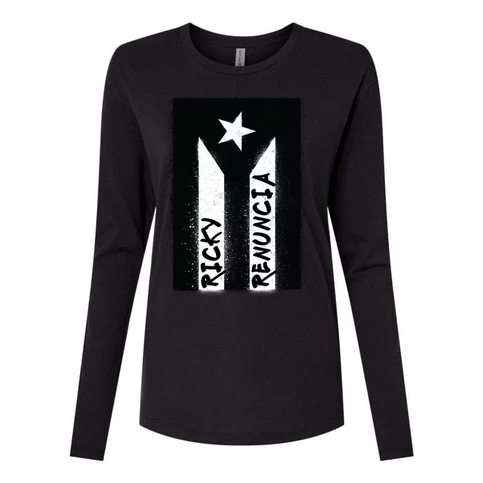 Ricky Renuncia Puerto Rico Flag Womens Cotton Relaxed Long Sleeve T-Shirt