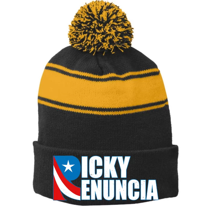 Ricky Renuncia Puerto Rico Star Logo Stripe Pom Pom Beanie