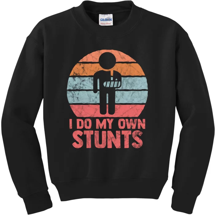 Retro I Do All My Own Stunts Funny Injury Hand Wrist Gift Kids Sweatshirt