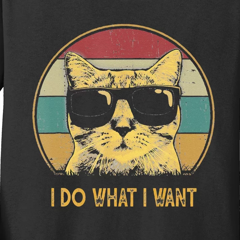 Retro I Do What I Want Cat Funny Cat Lover Kids Long Sleeve Shirt