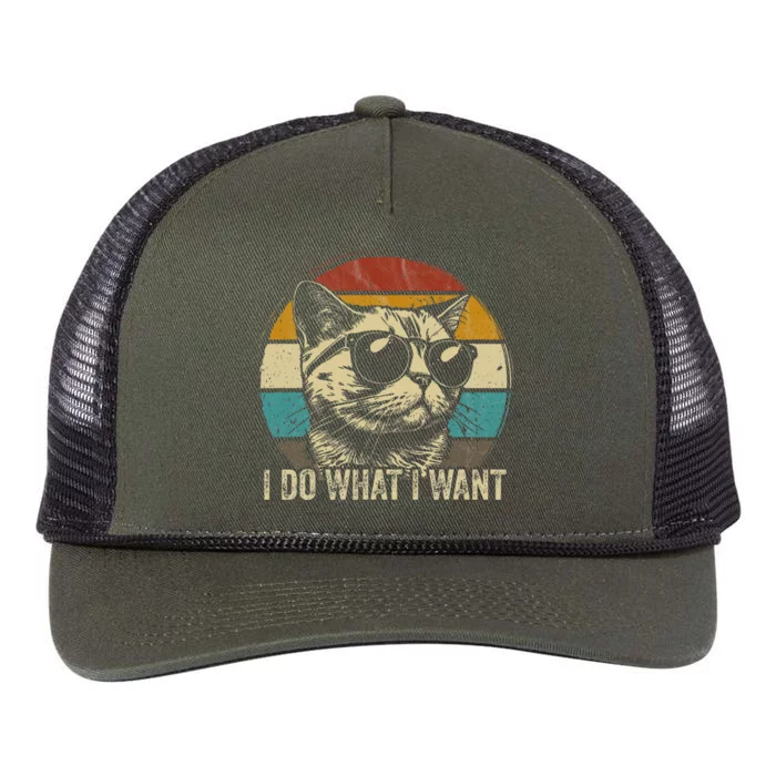 Retro I do what I want cat funny cat lover retro Retro Rope Trucker Hat Cap