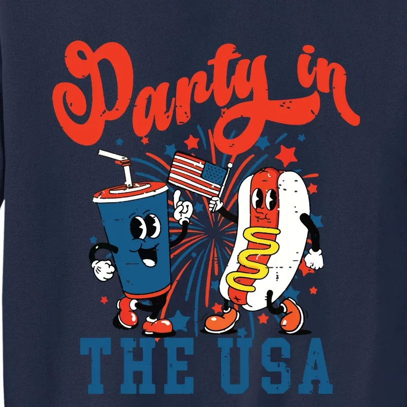 Retro Independence Day Party In The Usa 4th Of July Hotdog Tall Sweatshirt