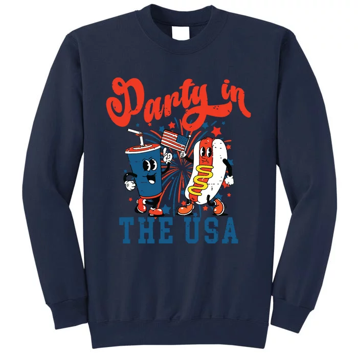 Retro Independence Day Party In The Usa 4th Of July Hotdog Tall Sweatshirt