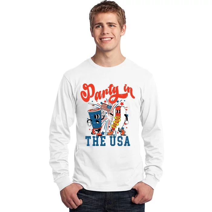 Retro Independence Day Party In The Usa 4th Of July Hotdog Tall Long Sleeve T-Shirt