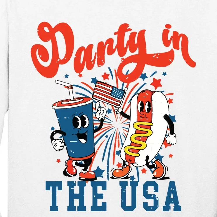 Retro Independence Day Party In The Usa 4th Of July Hotdog Tall Long Sleeve T-Shirt