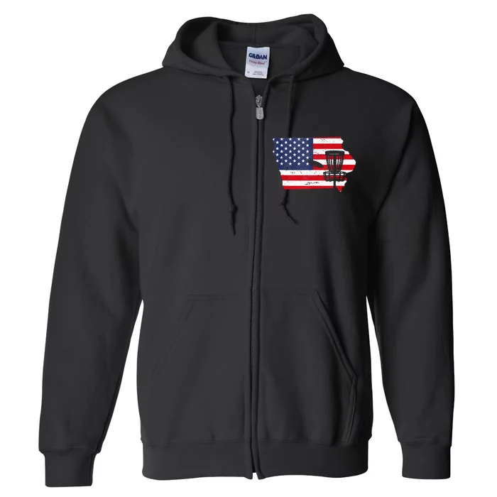 retro Iowa Disc Golf USA Map Golf Frisbee Full Zip Hoodie