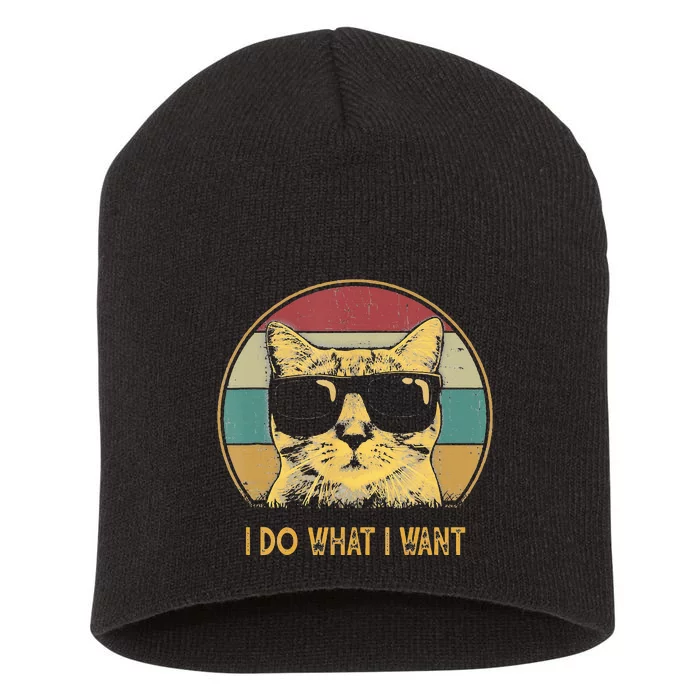 Retro I Do What I Want Cat Funny Cat Lover Short Acrylic Beanie