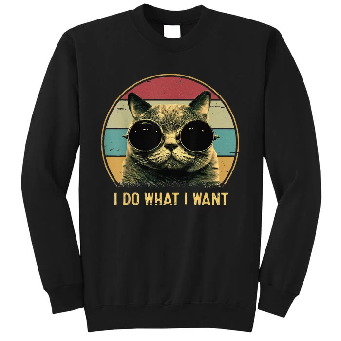 Retro I Do What I Want Funny Cat Lover, Cat Dad, Cat Mom Tall Sweatshirt